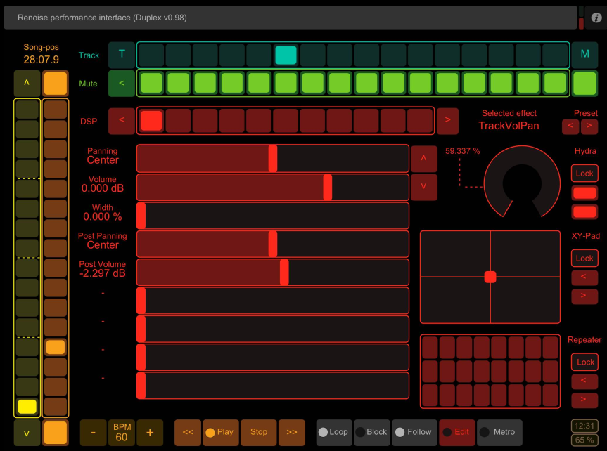 High performance interface. Renoise. TOUCHOSC управление громкостью. Renoise 3.4.2. MADTRACKER записи.